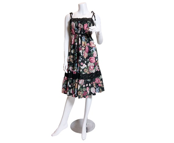 1970s Dark Floral Cotton Dress