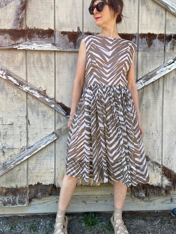 1960s Leslie Faye Zebra Print Chiffon Dress - image 2