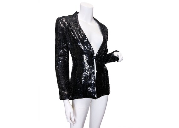 1990s Kay Unger Evening Sequin Tuxedo Jacket