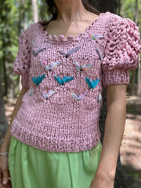 1980s Nuance Ribbon Knit Sweater Pink, S - image 4