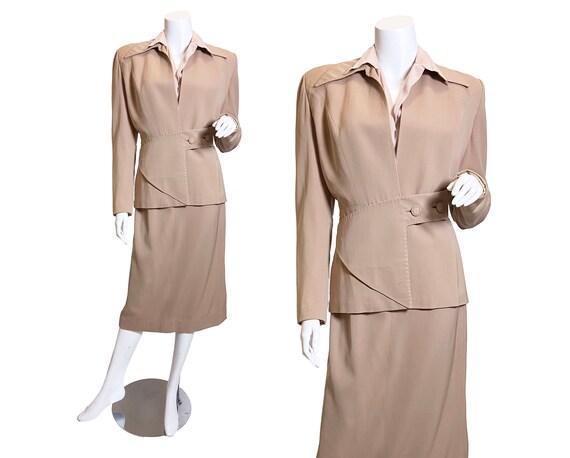 1940s Beige Wool Gabardine Suit