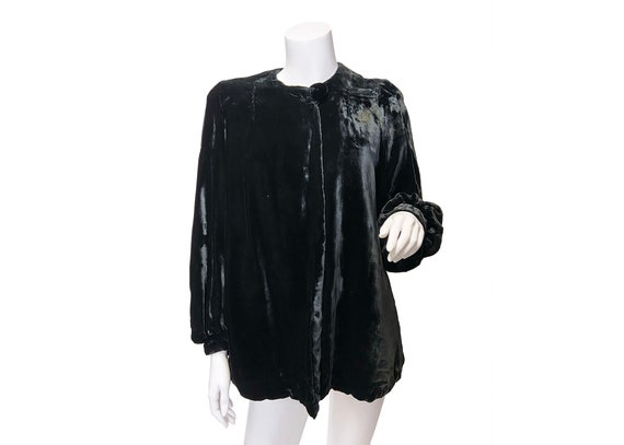 1940s Black Silk Velvet Swing Jacket