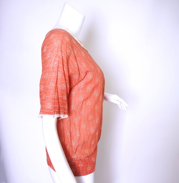 1920s Ladies Cotton Top Orange with White Puff Pa… - image 4