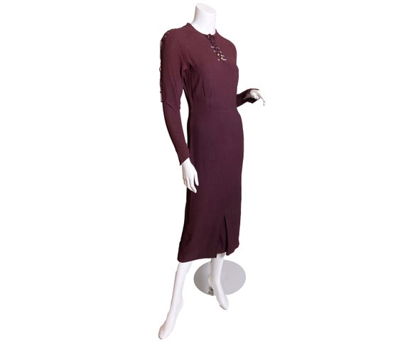 Late 1930s Burgundy Rayon Dress