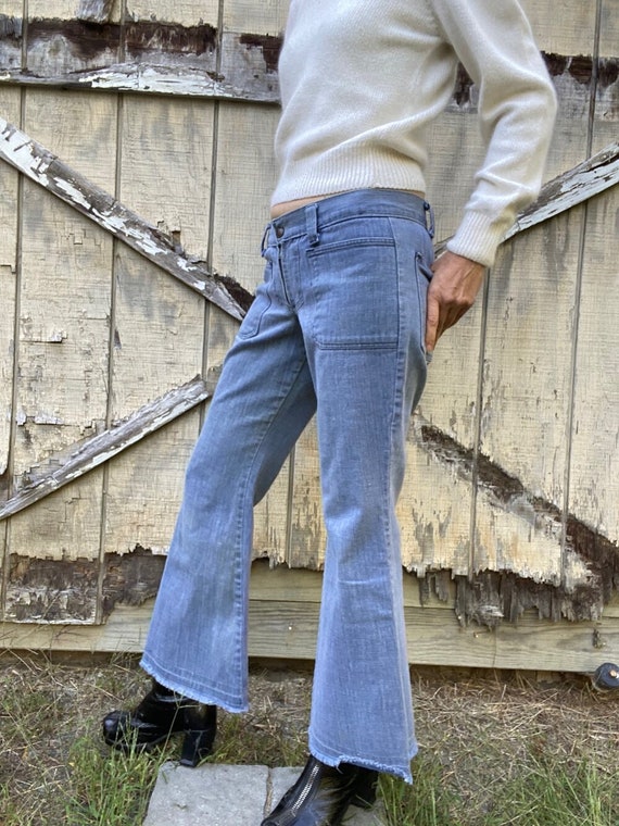 1960s/70s Low Rise Patch Front Flare Jeans, 26/27 - image 5