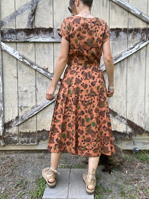 1960s Earthtone Cotton Floral Dress - image 3