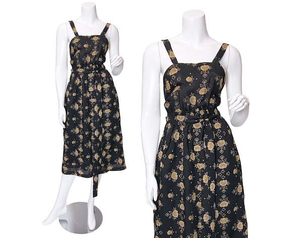 1970s Autumnal Floral Jacquard Dress