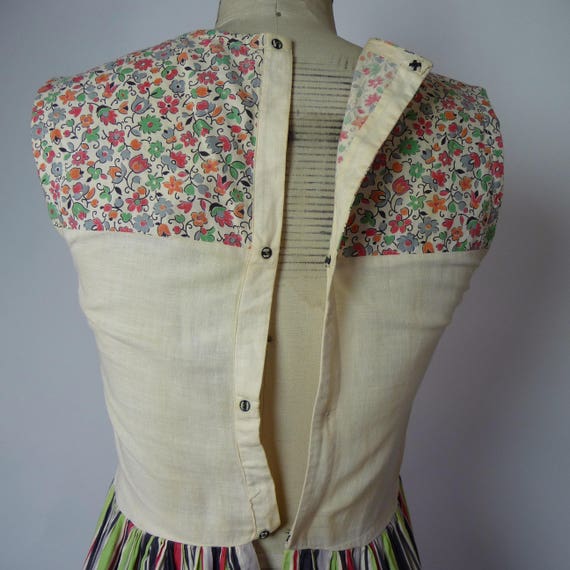 1930s Cotton Day Dress Mixed Prints, Stripes and … - image 3