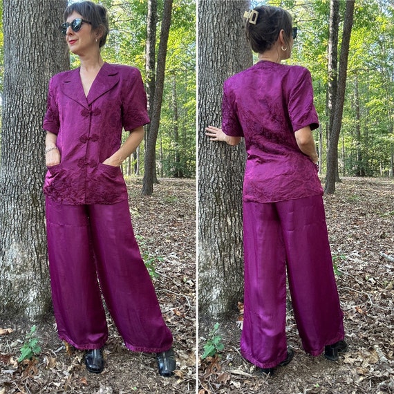 1940s Purple Silk Loungewear Pajama Set - image 2
