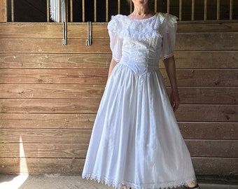 1990s Jessica Mclintock Gunne Sax White Dress - Etsy