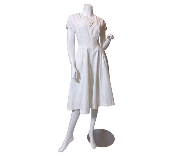 1950s Jerry Gilden White Cotton Pique Dress