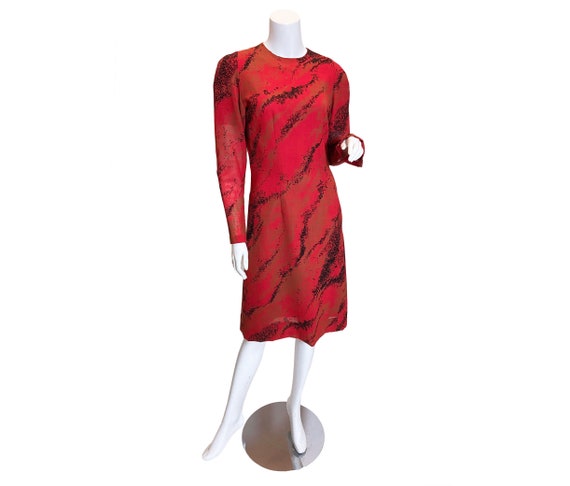 1980s Pauline Trigere Wool Printed Dress