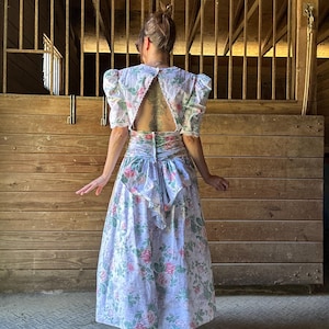Early 1990s Jessica McClintock Bridal Rose Print Cotton Dress