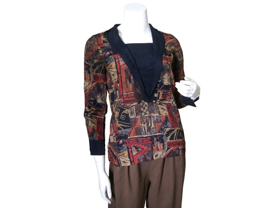 1920s Printed Silk Blouse
