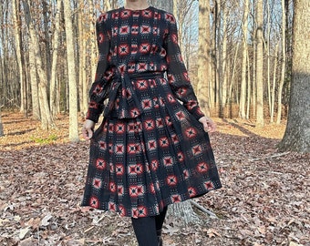 1970s Andre Laug Printed Wool Voile Dress