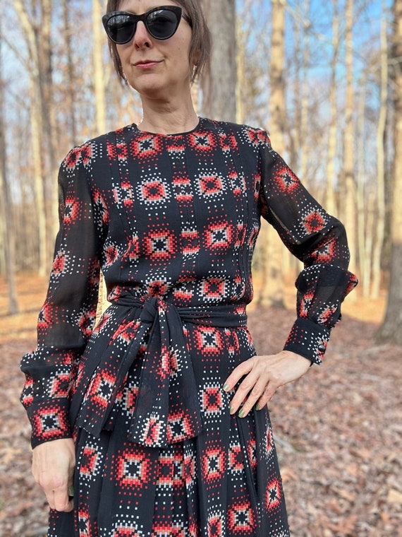 1970s Andre Laug Printed Wool Voile Dress - image 2