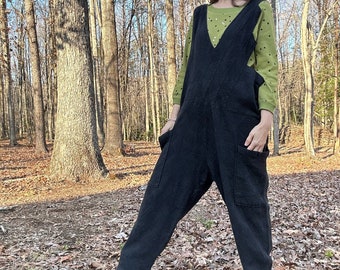 1990s Black Textured Cotton Jumpsuit