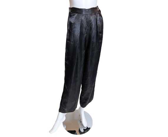 1940s Black Rayon Satin Pajama Trouser