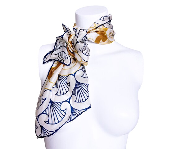1970s Deco Print Silk Scarf