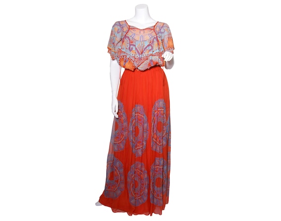 1970s Zandra Rhodes Silk Mexican Collection Dress