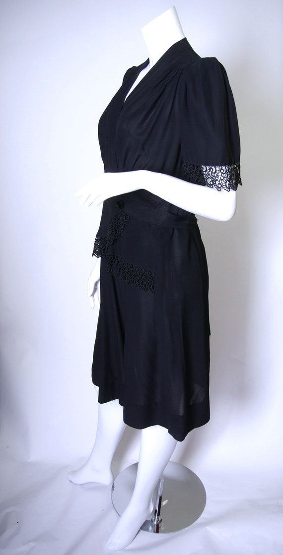 1940s Black Rayon Surplice Dress with Chemical La… - image 2