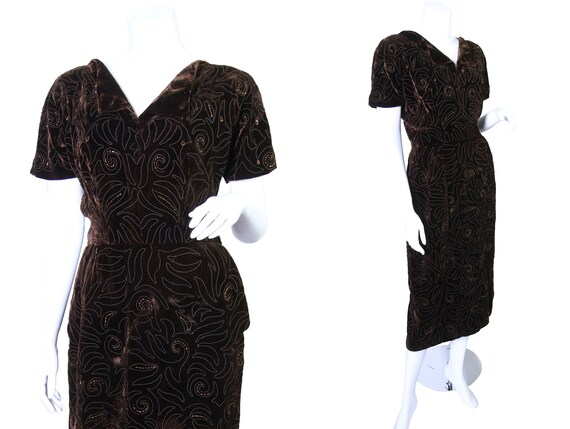 1950s Terry-Allen Chocolate Brown Velvet Dress Sw… - image 4