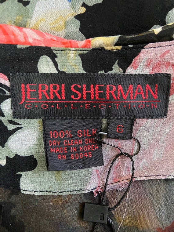 1980s Jerri Sherman Silk Chiffon Dark Floral Wrap… - image 10
