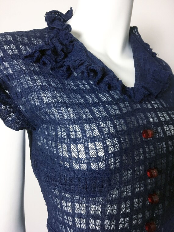 Late 1930s to early 40s Navy Blue Windowpane Plai… - image 8