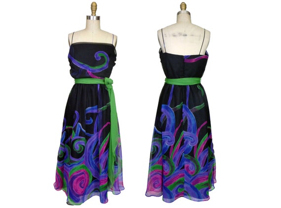 1970s Lillie Rubin Chiffon Dress Swirl Print