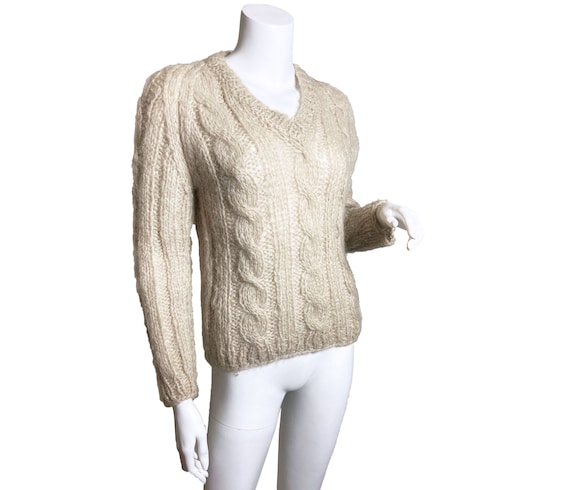 1960s Hand Knit Mohair Cable Knit Sweater