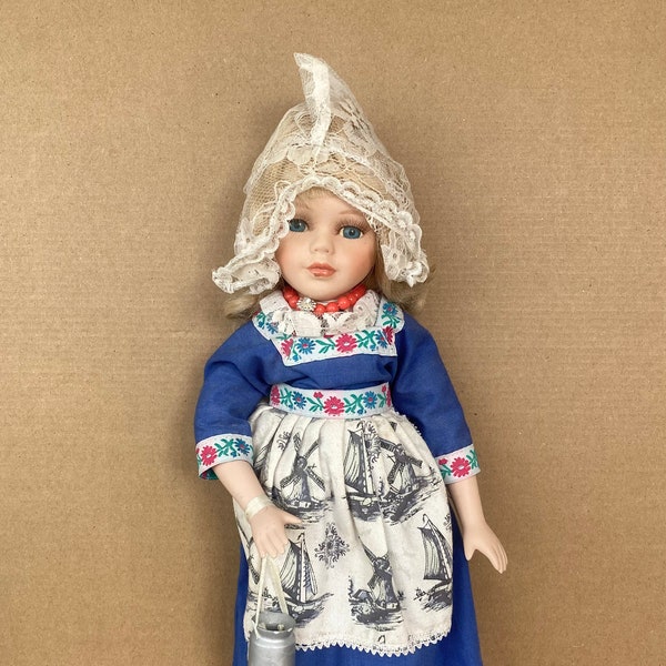 A Beautiful Vintage Dutch Milk Maid Handmade Porcelain Doll In Milk Girl Costume - Dutch Craftsmanship - 35cm (13.80 inches) Height - X'mas