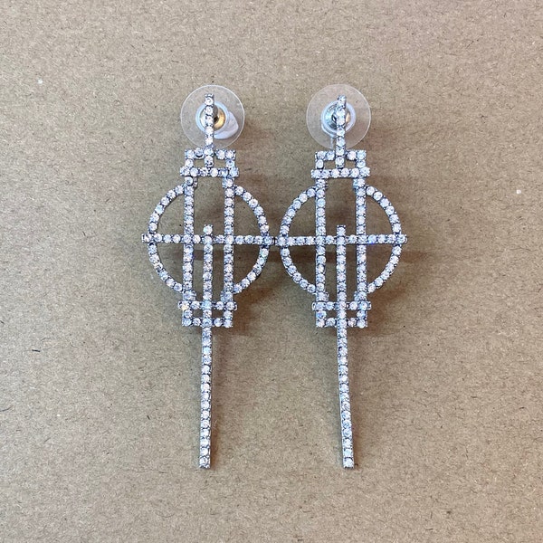 Bling Bling Faux Diamond In Lanterns Art Deco Design Long Pendant Drop Earrings - Vintage - New Never Been Worn - Jewellery - Vintage