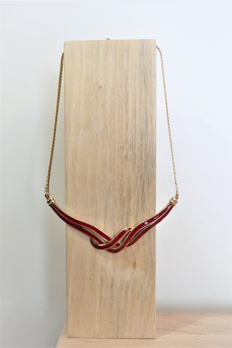 beautiful costume jewelry for gifting UK FREE SHIPPING Gold tone Red enamel ribbon design choker 90s vintage necklace 20 /% Off