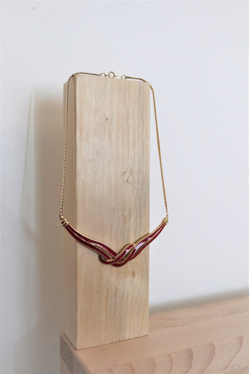 beautiful costume jewelry for gifting UK FREE SHIPPING Gold tone Red enamel ribbon design choker 90s vintage necklace 20 /% Off