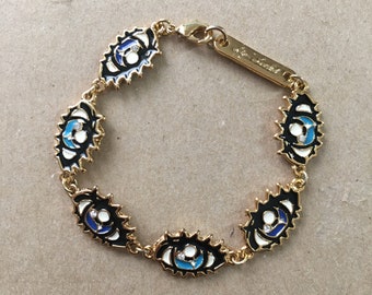 Vintage Eyes Design Enamel Gold Tone Metal Bracelet - Pre-owned