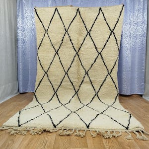 Handmade Moroccan Area Rug – Light Blue & White Wool Carpet, Minimalist Boho Style