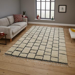 Handmade Moroccan Area Rug – Light Blue & White Wool Carpet, Minimalist Boho Style
