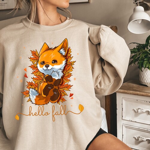 Hello Fall Fox Sweatshirt Red Forest 