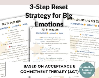ACT Strategy for Big Emotions Printable, Emotional Regulation Tool (Digital Download)