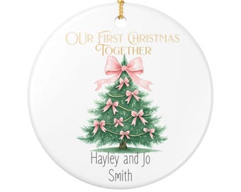 Christmas Ornament personalized for couple, Custom Ceramic Keepsake Gift