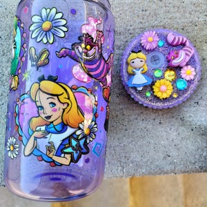 16oz Alice in Wonderland Tumbler with Lid and Straw | Tea Design | Non Dishwasher Safe | Decor Gift