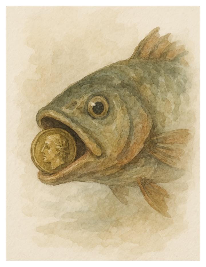 Fish With Coin | Printable Bible Image | Christian Watercolor Art for ...