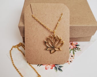 Lotus Necklace in Gold Color, 24k Gold Plated over Sterling Silver Necklace, Dainty Jewelry, Peace, Yoga Jewelry, Zen Jewelry