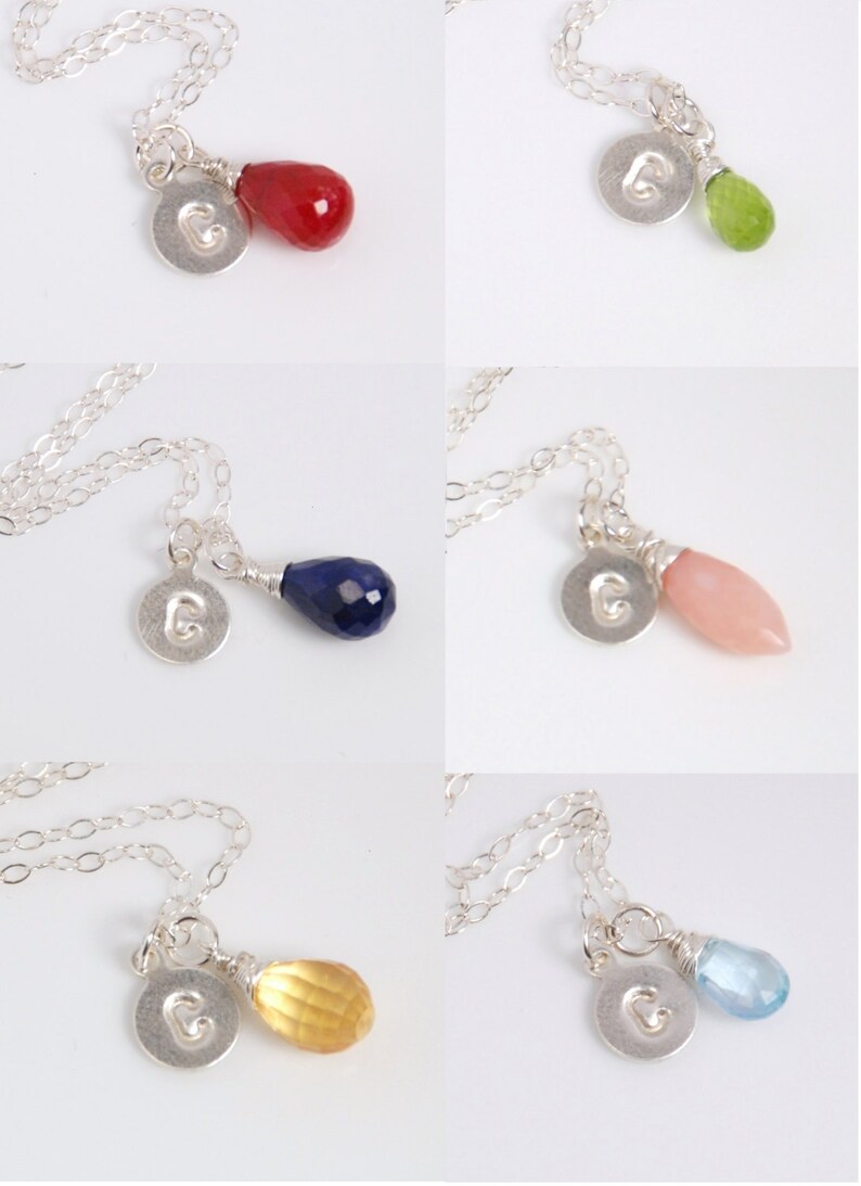 Stamped Charm Necklace in Silver Real Gemstone/birthstone Etsy