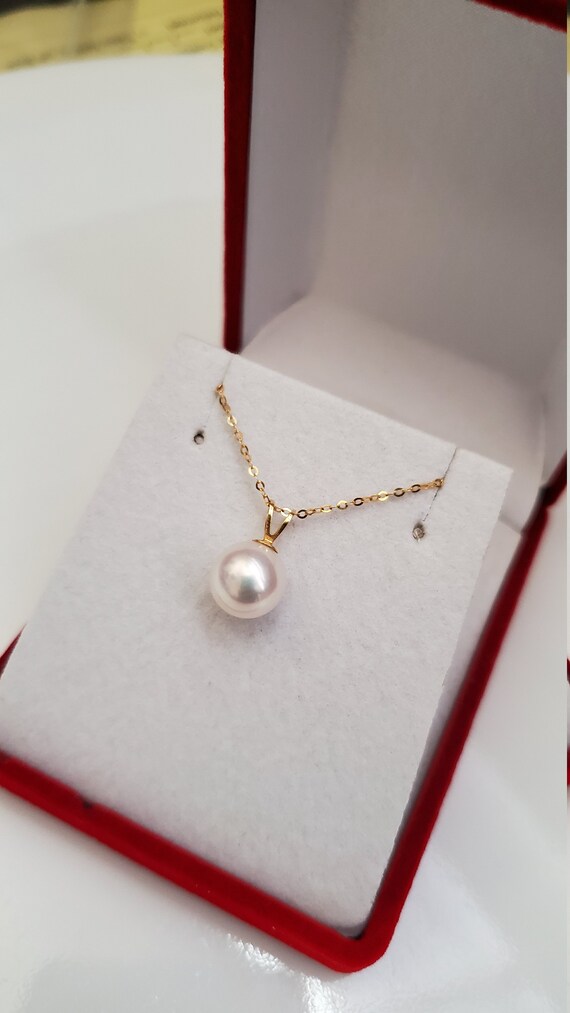 Japanese Akoya Pearl Pendant Necklace 18kt Solid Gold or White - Etsy