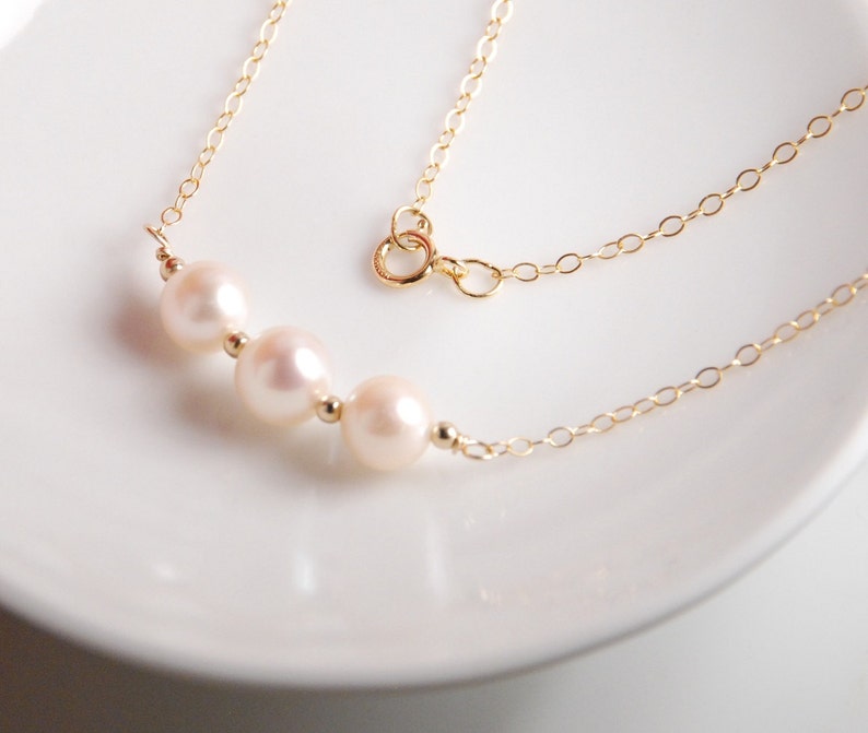 Fresh water pearl necklace bridal 14K gold filled or 14k solid gold metal grade AAA high quality lustrous fresh water pearl weddings
