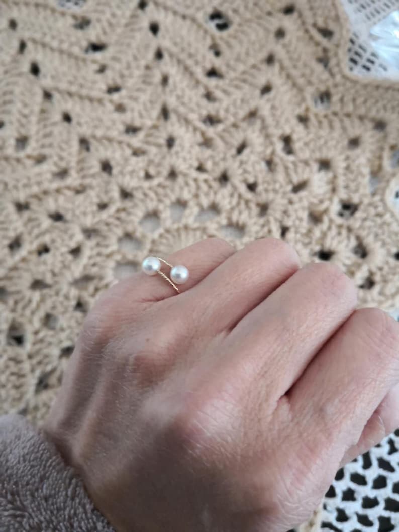 US size 5678 18Kt Gold Akoya Pearl Finger Ring Open End Adjustable Ring