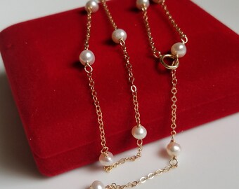 Freshwater Pearl Necklace AA Quality tiny 4.5-5mm white Potato Pearls 14K Gold Filled Pearls in Motion Necklace Untreated Non-Dyed