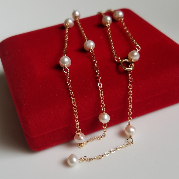 Freshwater Pearl Necklace AA Quality tiny 4.5-5mm white Potato Pearls 14K Gold Filled Pearls in Motion Necklace Untreated Non-Dyed