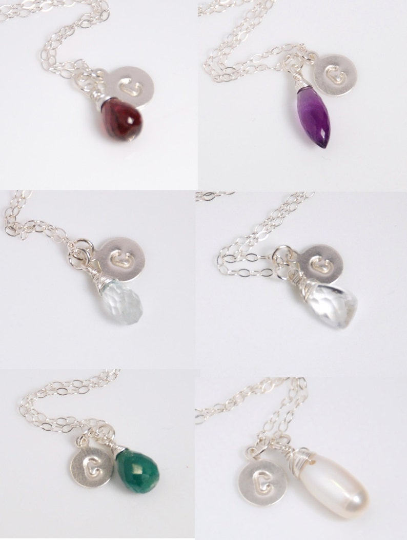 Stamped Charm Necklace in Silver Real Gemstone/birthstone Etsy